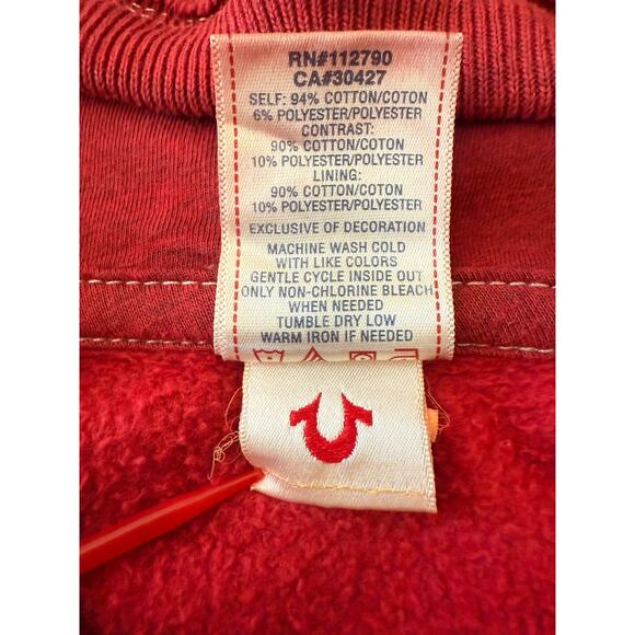 Vtg True Religion Embroidered Big Logo Zip Hoodie Retro Size XXL Red Y2K RARE - Picture 8 of 9